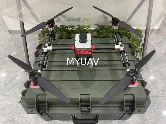 هواپیمای بدون سرنشین قابل حمل MYUAV با چراغ اورژانسی حدود 3.2 کیلوگرم وزن دارد و در برابر باد مقاوم است.